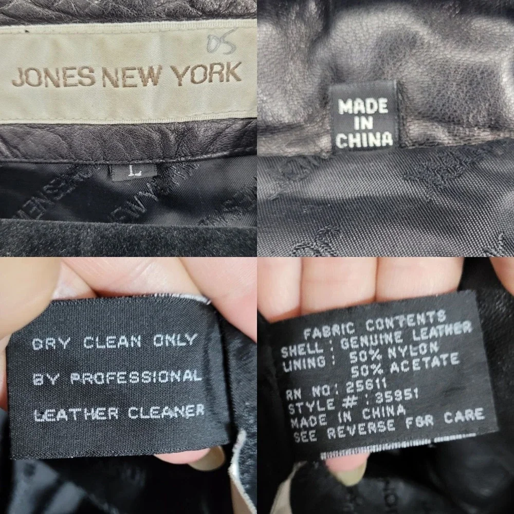 Vtg 90s Jones New York Buttery Leather Moto Blazer Jacket Coat L Black Zip Up‎